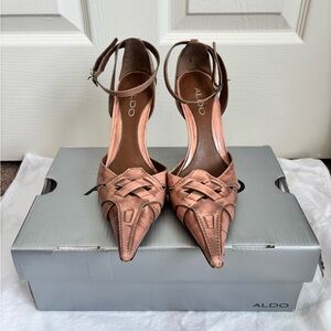 ALDO Rose Metallic Pointed Toe Ankle Strap Heels
